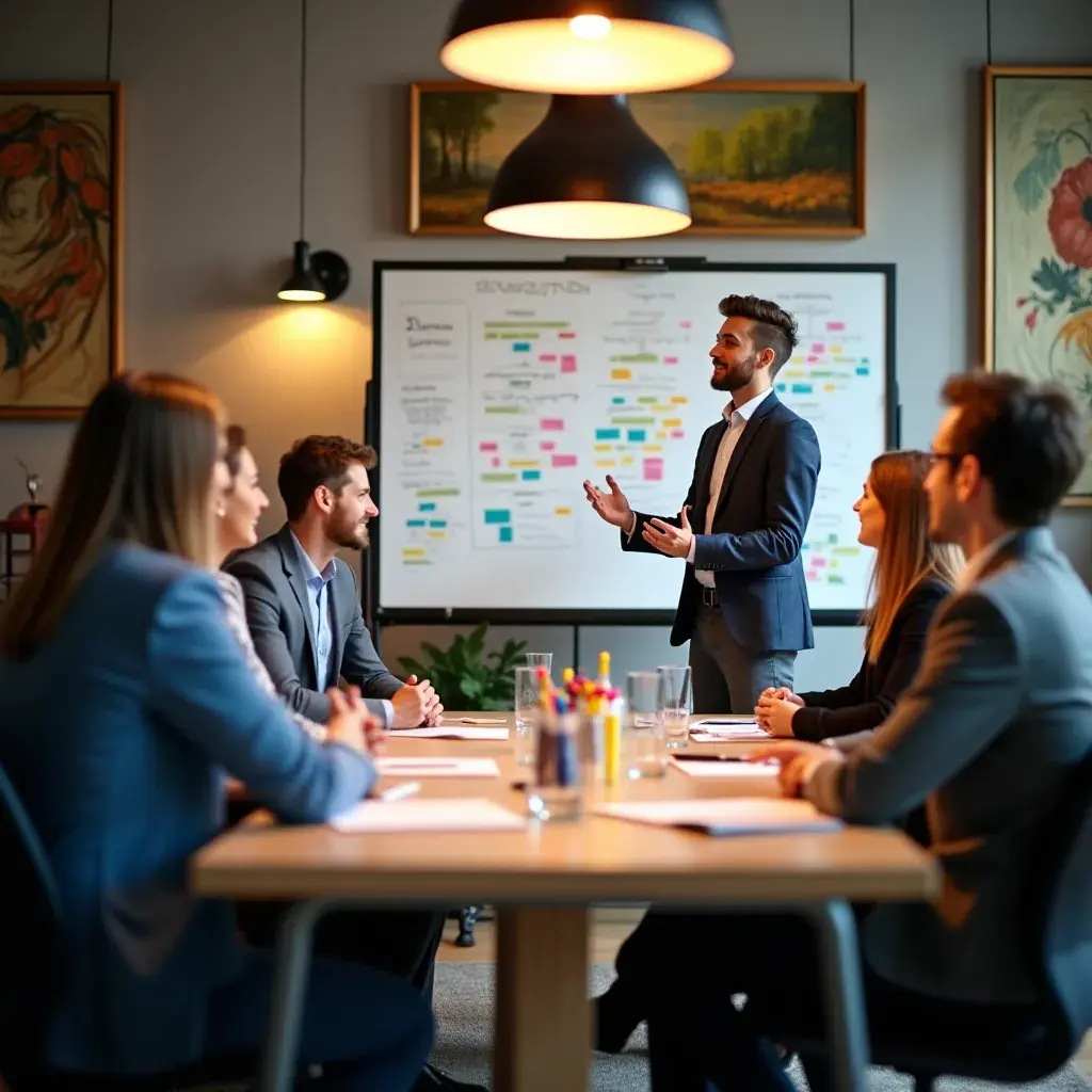 Consultanți oferind sfaturi despre structura corporativă eficientă